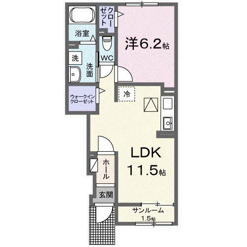 ル・ボヌール三木VII(1LDK/1階)の間取り写真