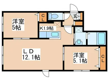 ピュア・コート月寒(2LDK/2階)の間取り写真