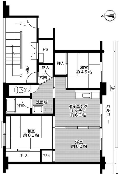 ビレッジハウス沼木2号棟(3DK/4階)の間取り写真