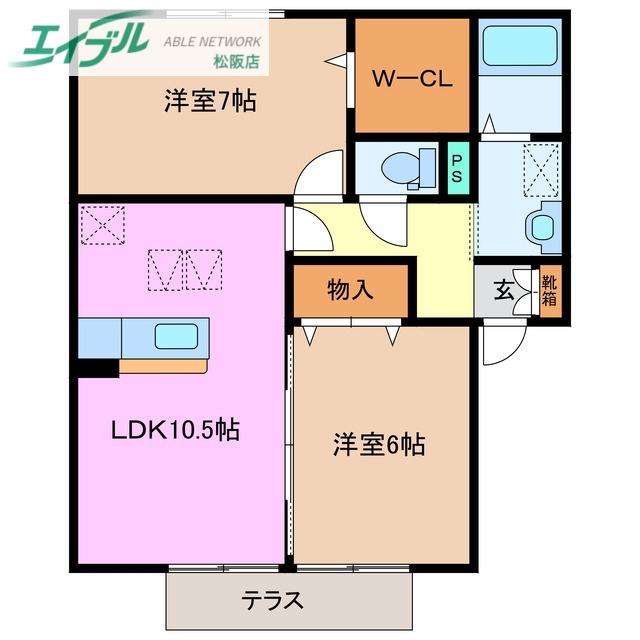 ビルヌーヴC(2LDK/1階)の間取り写真