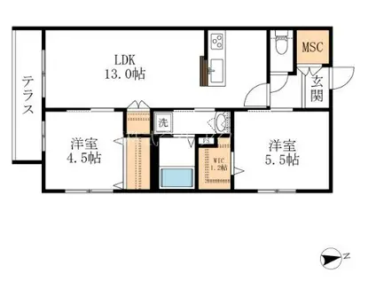 フェリスVII(2LDK/1階)の間取り写真