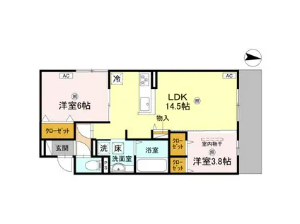 D-RESIDENCE墨江(2LDK/1階)の間取り写真