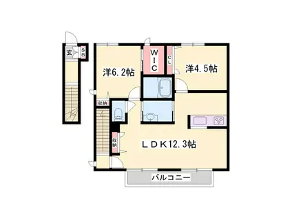 サンヴィラーチェ石町 A棟(2LDK/2階)の間取り写真