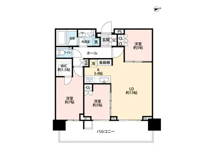 HARUMI FLAG SUN VILLAGE T棟(3LDK/44階)の間取り写真