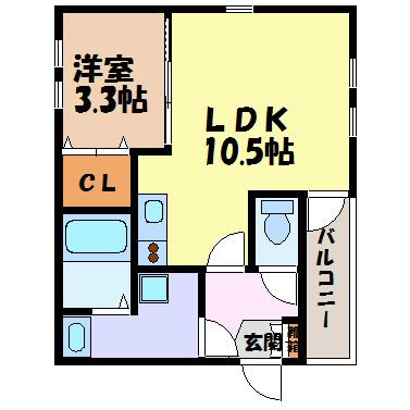MILLE GRAINES(1LDK/3階)の間取り写真