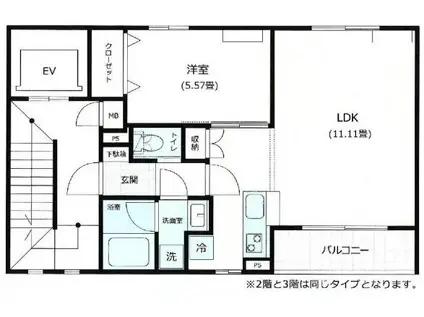MUSICA FLORA(1LDK/2階)の間取り写真