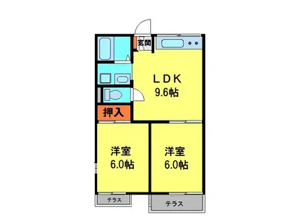 グランビューB棟(2LDK/2階)の間取り写真
