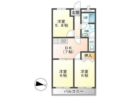 グランメール岩田(3DK/3階)の間取り写真