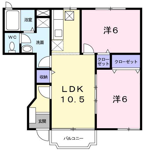 フィオーレ(2LDK/1階)の間取り写真
