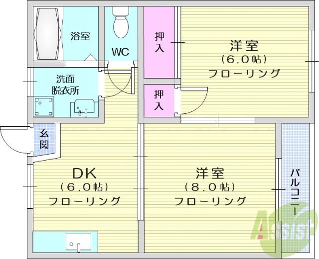 ウィンディ上飯田(2DK/1階)の間取り写真