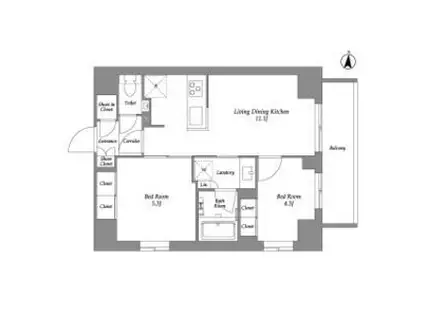 ウエリスアーバン住吉イースト(2LDK/1階)の間取り写真