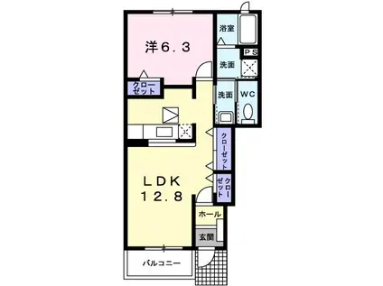 リーヴ天神 B(1LDK/1階)の間取り写真