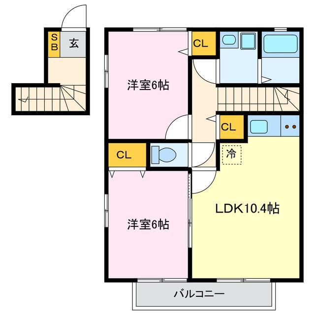 トレジャー御幸II(2LDK/2階)の間取り写真