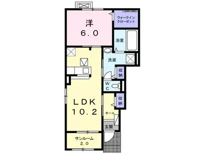 イルシュアB(1LDK/1階)の間取り写真