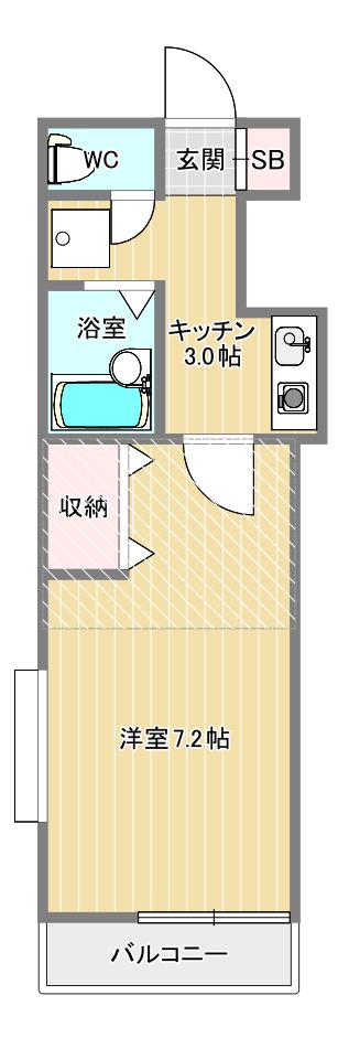 ピースフル旭ヶ丘II(1K/2階)の間取り写真