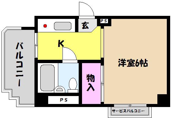 ライオンズマンション石屋川(1K/2階)の間取り写真