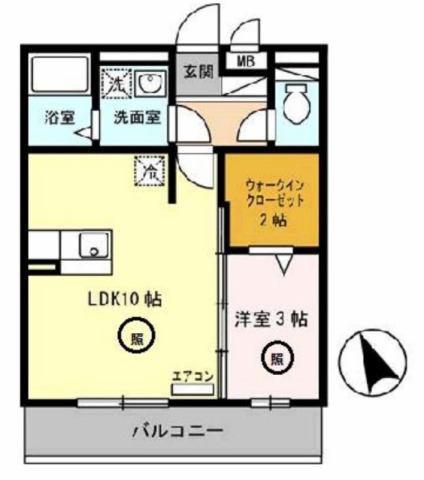 ノア東山A棟(1LDK/2階)の間取り写真
