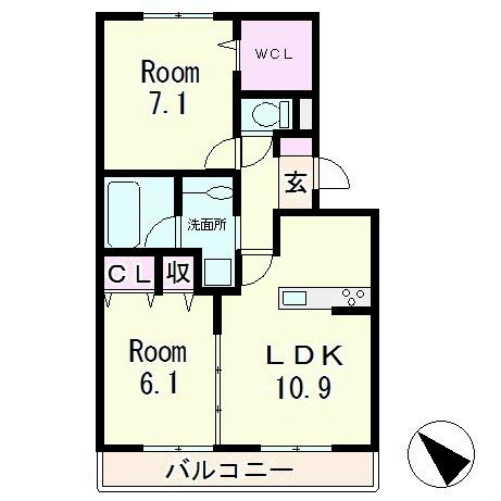 フェリーチェ ファミリアB棟(2LDK/2階)の間取り写真