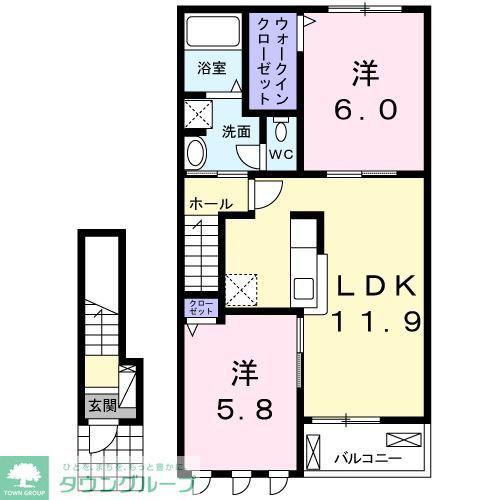 エスポワール道(2LDK/2階)の間取り写真