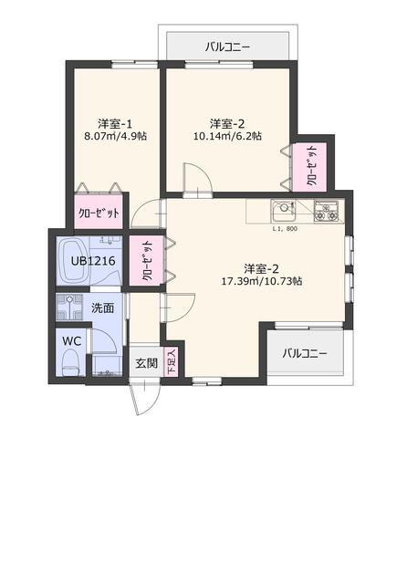 上大岡ヒルズイースト(2LDK/3階)の間取り写真