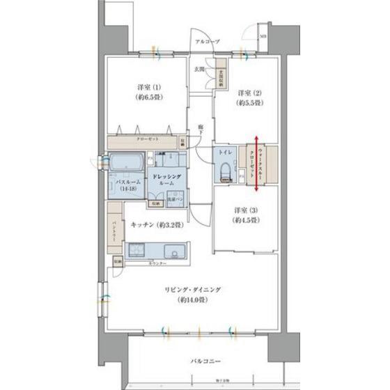 サーパス富山三番町レジデンス(3LDK/14階)の間取り写真