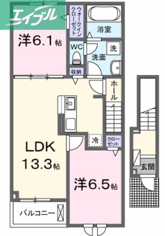 エスポワール昴B(2LDK/2階)の間取り写真