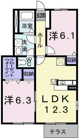 リヴェル ブレA(2LDK/1階)の間取り写真