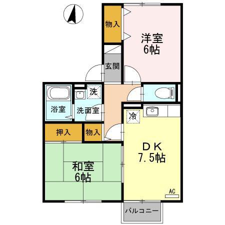 セジュールシャルマン(2DK/1階)の間取り写真