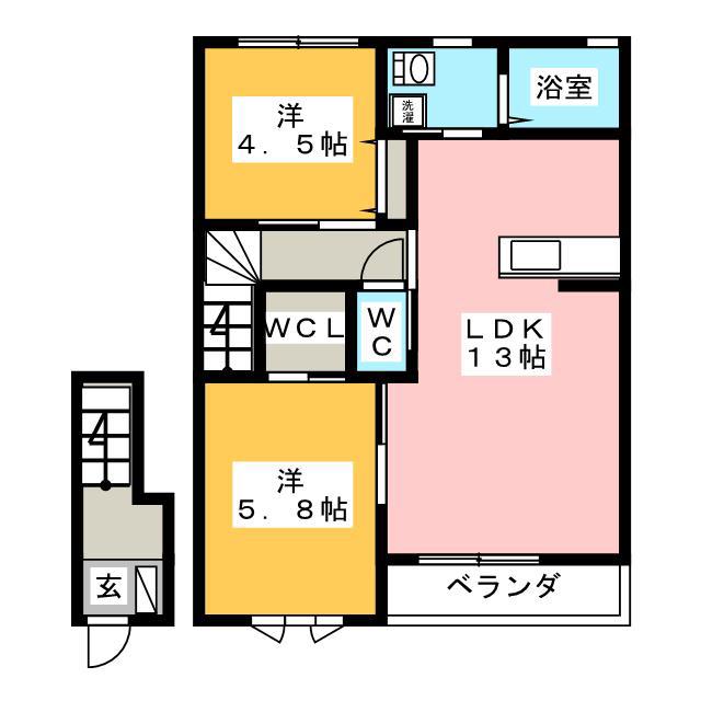 ソレイユB(2LDK/2階)の間取り写真