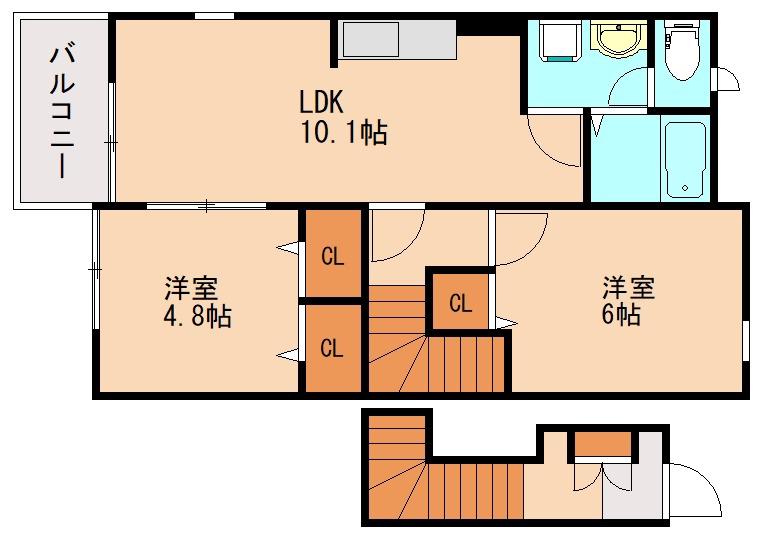 ジェルメコリーヌ(2LDK/2階)の間取り写真