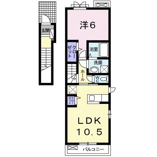 エストレーラII A(1LDK/2階)の間取り写真