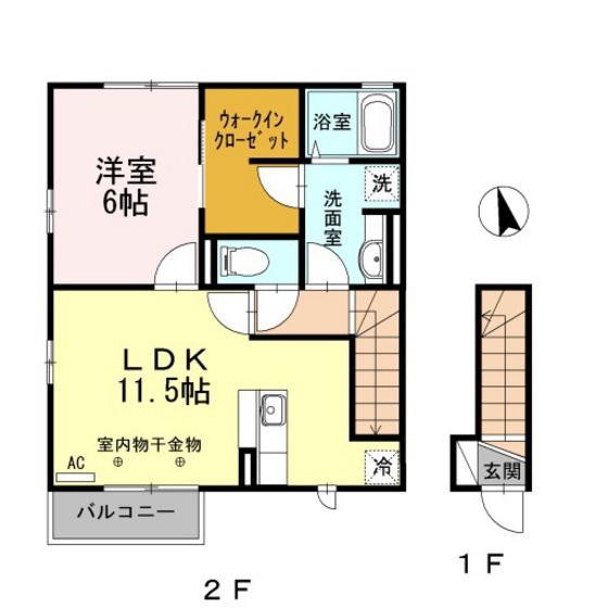 PISO長岡II(1LDK/2階)の間取り写真