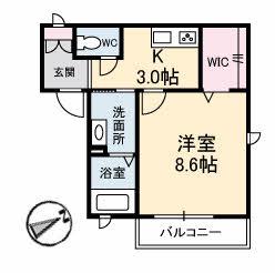 シャーメゾン多治米(1K/2階)の間取り写真