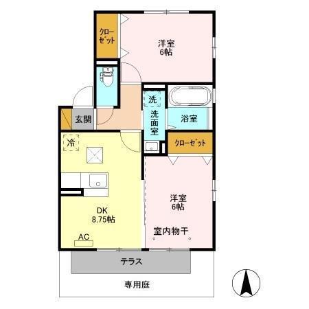 HUITB(2DK/1階)の間取り写真