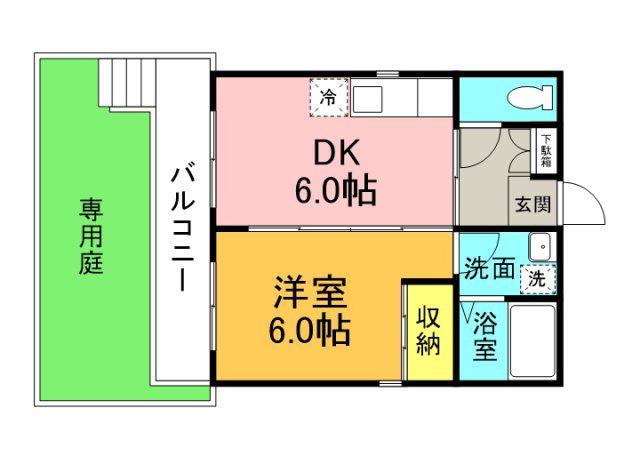 LS羽衣(1DK/1階)の間取り写真