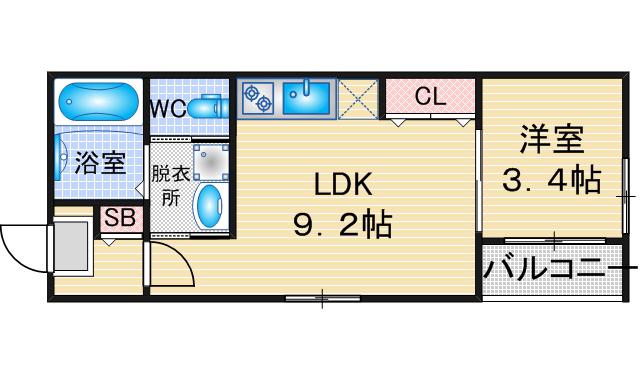 ハーモニーテラス新富町(1LDK/1階)の間取り写真