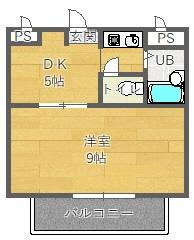 セキグリーンハイツ(1DK/3階)の間取り写真