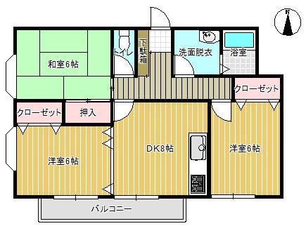 グリーンハウス(3DK/2階)の間取り写真