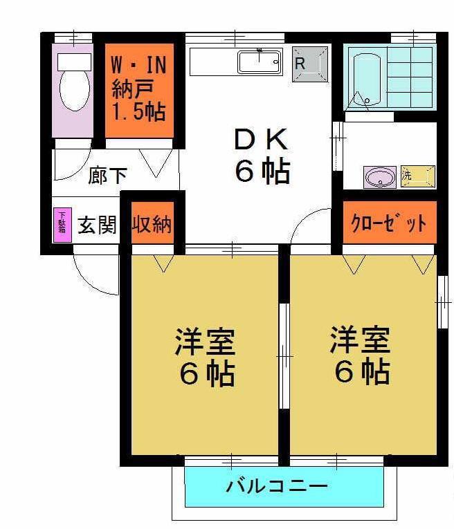 プリムローズ三本木A(2DK/1階)の間取り写真