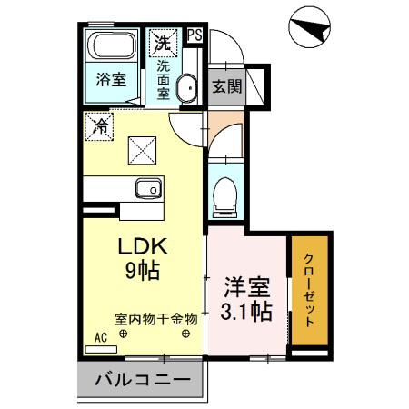 ハイカムール山王(1LDK/1階)の間取り写真