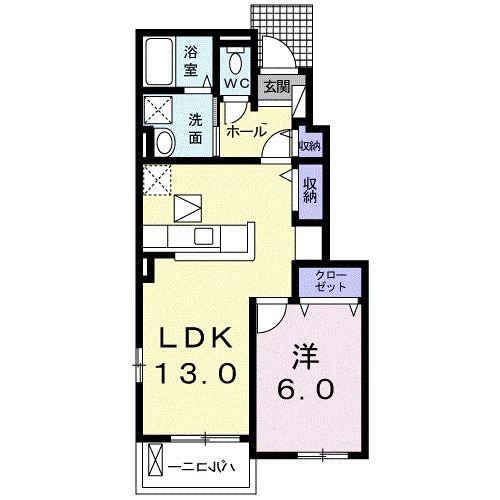 ラ・シエルI(1LDK/1階)の間取り写真