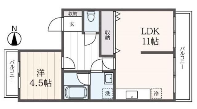 ヒルクレスト石川(1LDK/2階)の間取り写真
