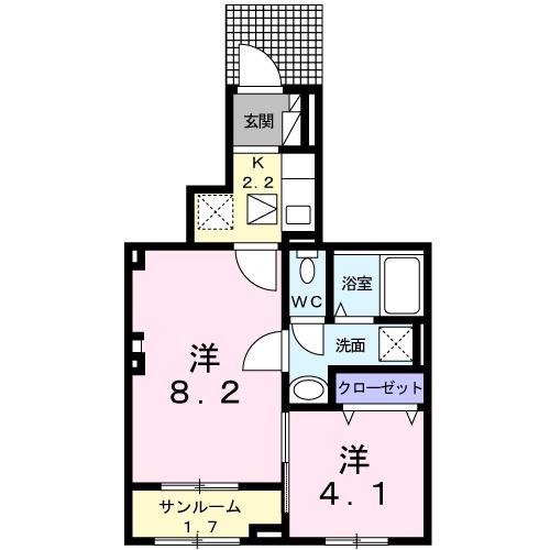 クラール 島野 A(2K/1階)の間取り写真