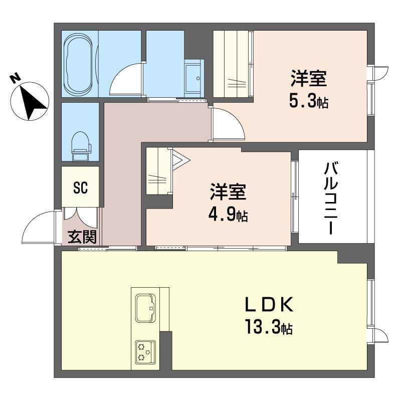 ティエンポ フェリズ I(2LDK/4階)の間取り写真