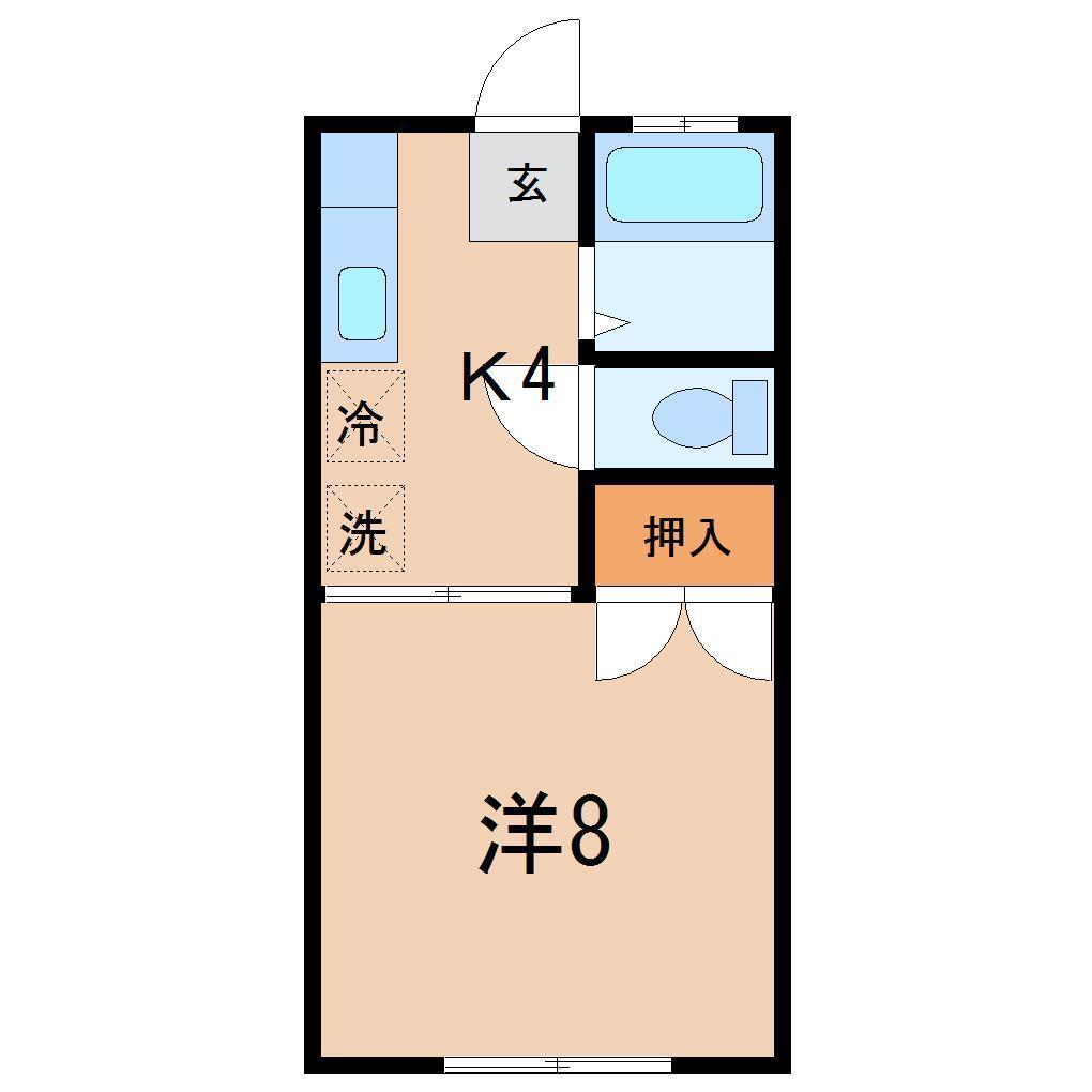 キャッスル冠木A(1K/2階)の間取り写真