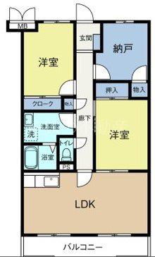 長屋マンション(2LDK/1階)の間取り写真