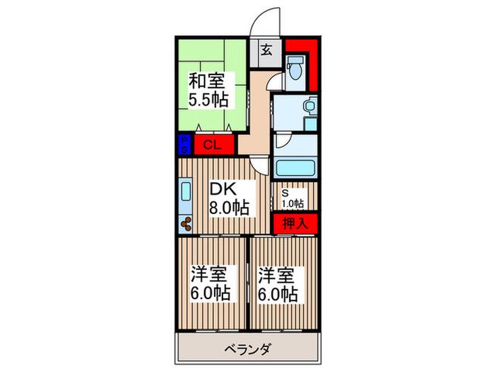 ステイツ所沢(3SDK/6階)の間取り写真