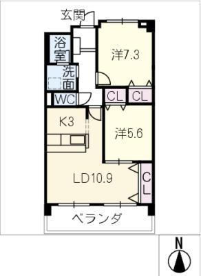 エスタブーレローマ(2LDK/2階)の間取り写真