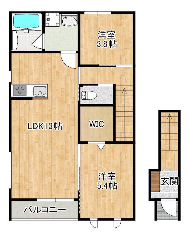 メゾンドベルエ B棟(2LDK/2階)の間取り写真