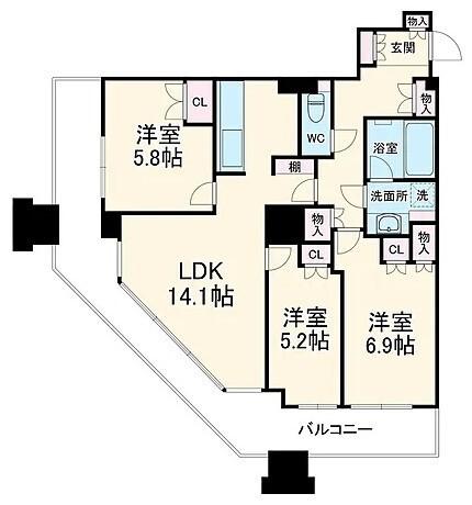 キャメリアタワー川口(3LDK/12階)の間取り写真